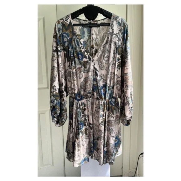 Free People Boho Floral Oversized V Neck Lined Short Dress Flowy, Size XS  S - Picture 2 of 11